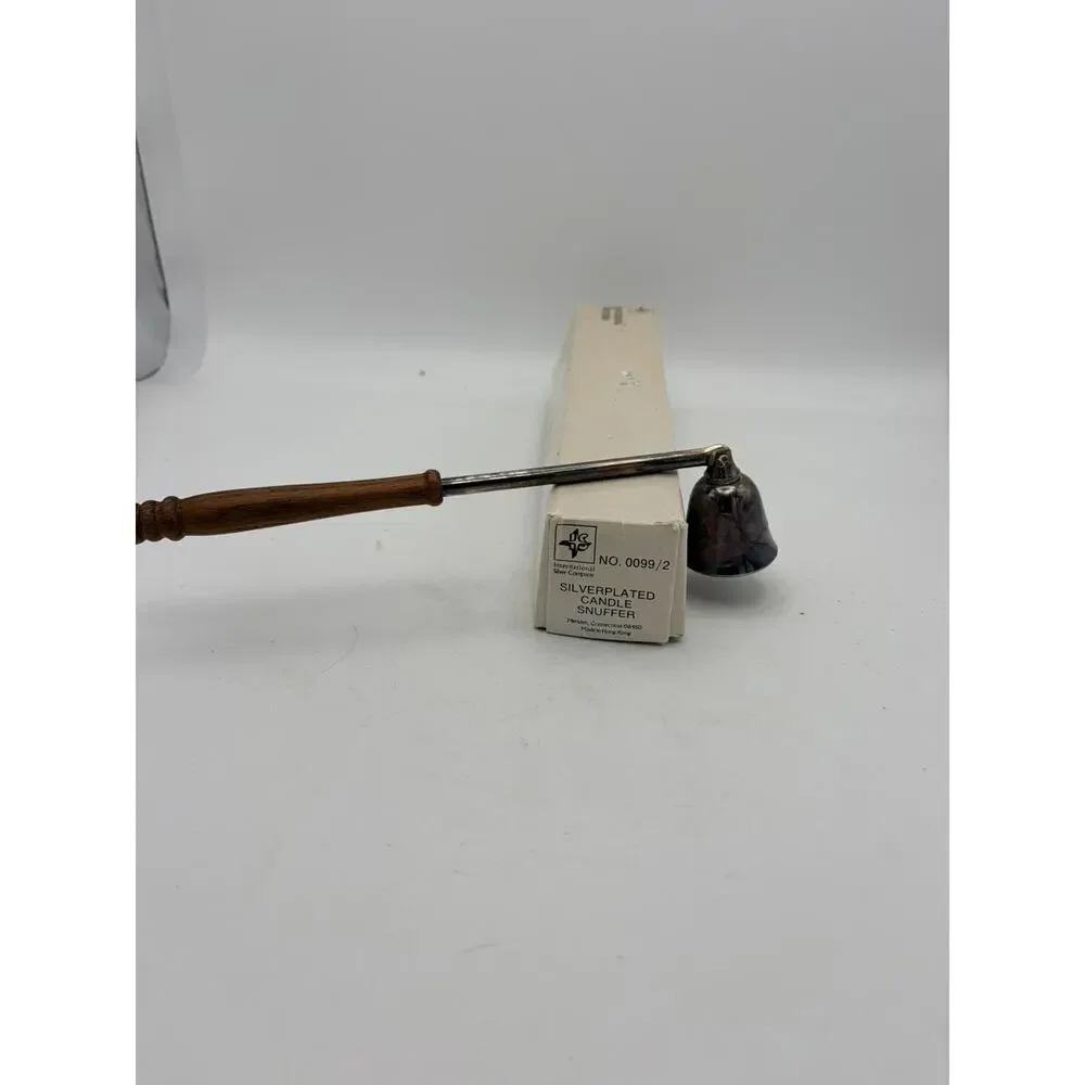VTG SilverPlated Candle Snuffer Wooden Handled International Silver Co.